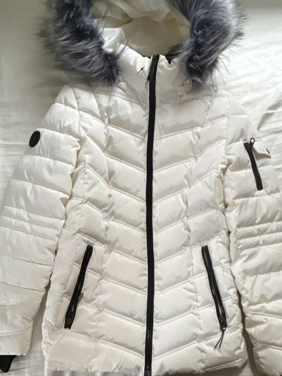 Nautica Jackets & Blazers - Nautica Women's Hooded Faux Fur Trim Full Zip Long Down Puffer Coat (White, XL)